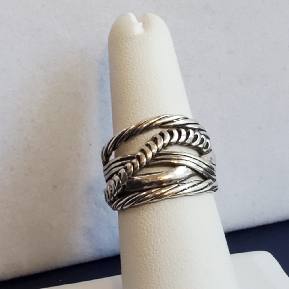 PZ 925 Sterling Texturized Rope Weave Band Ring 6.75 - Picture 7 of 16